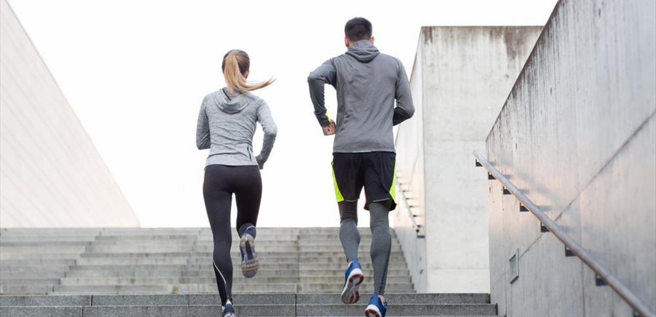 man and woman running