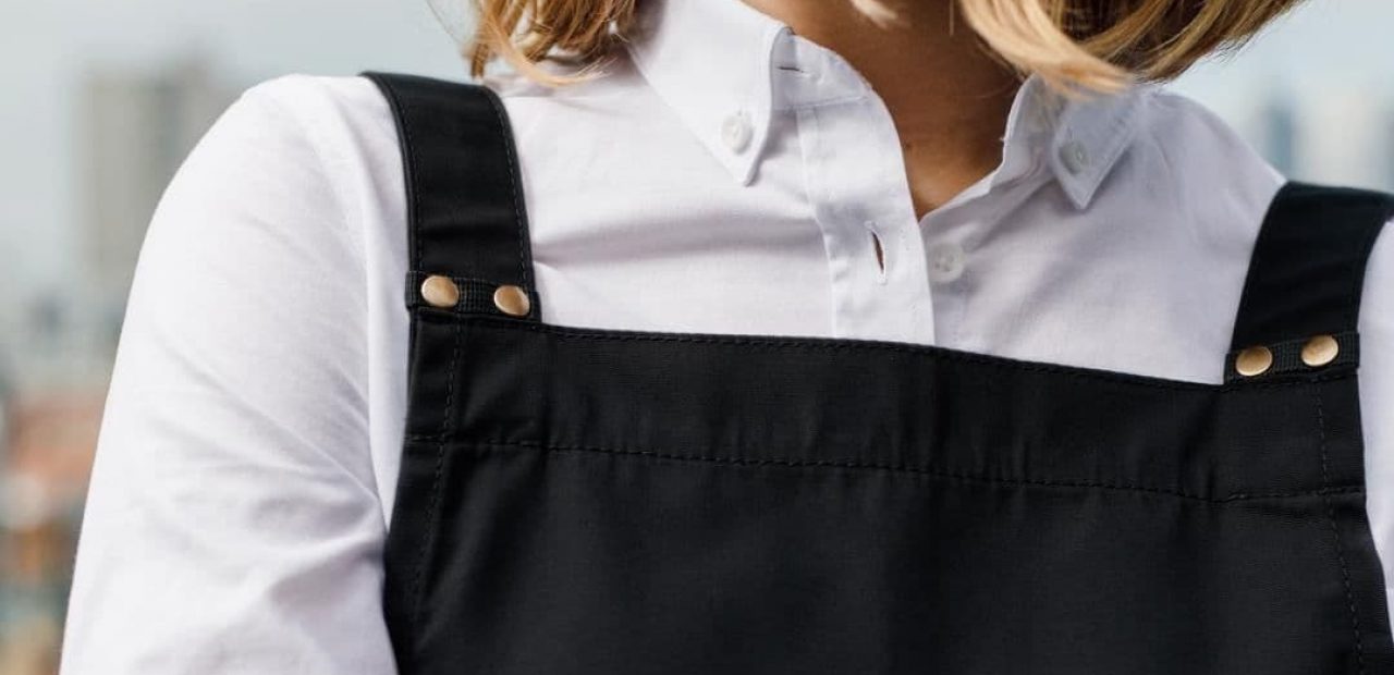 black apron and white shirt for work