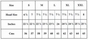 hat size chart