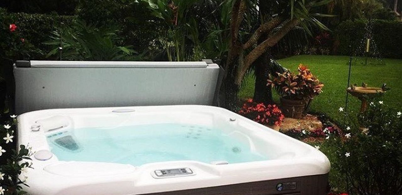 outdoor hot tub in yard