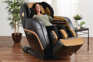 woman relaxing on a massage chair