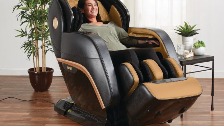 woman relaxing on a massage chair