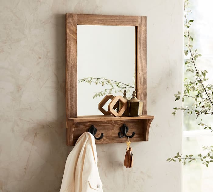 mirror with shelves and hooks