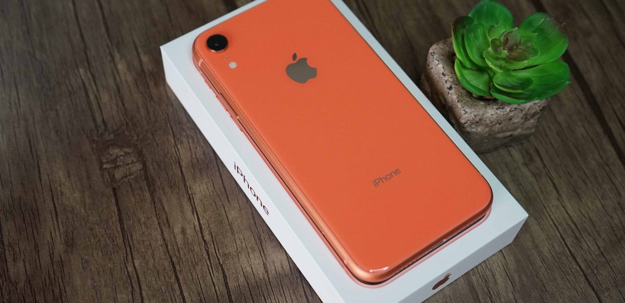 close-up of orange iphone XR