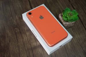 close-up of orange iphone XR