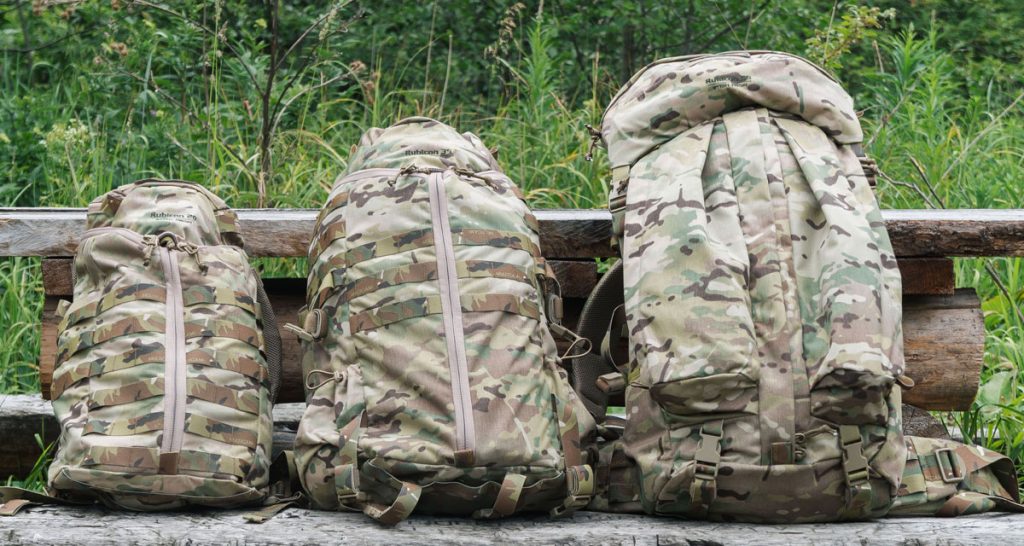 Three different sizes of tactical backpacks
