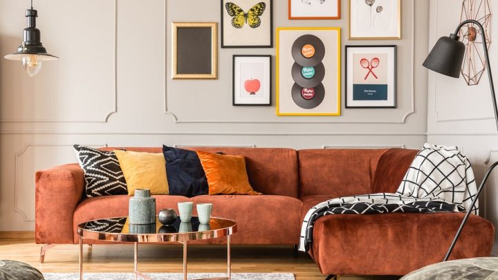 cozy living room with a lot of wall art prints