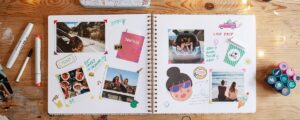 scrapbook with photos of friends
