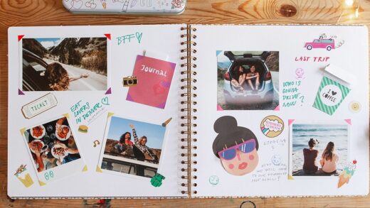 scrapbook with photos of friends
