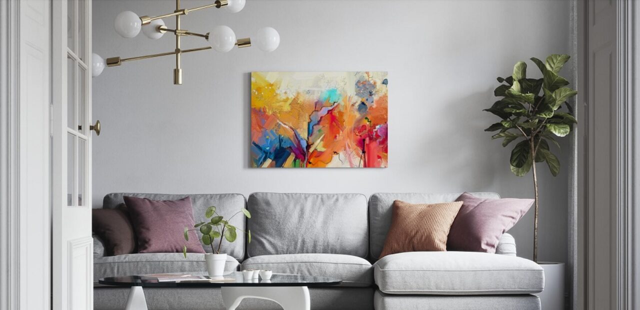 art print above the bed in the living room