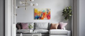 art print above the bed in the living room