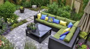 patio with a lot of greenery